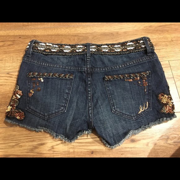 EXPRESS embellished denim shorts sequin and beads - Picture 3 of 5